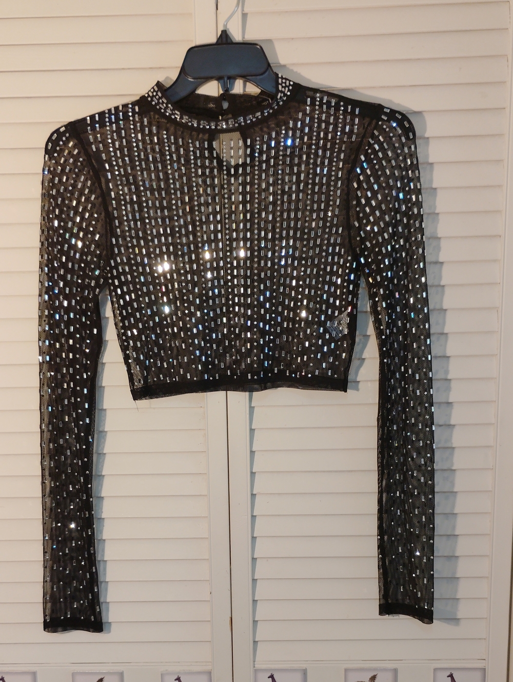 Hot & Delicious Black Sequin Sheer Long-Sleeve Crop Top